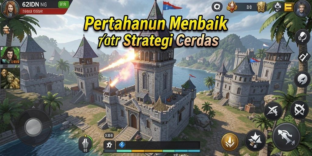 Tangkapan layar gameplay <strong>62IDN</strong> menampilkan aksi menara melawan musuh.