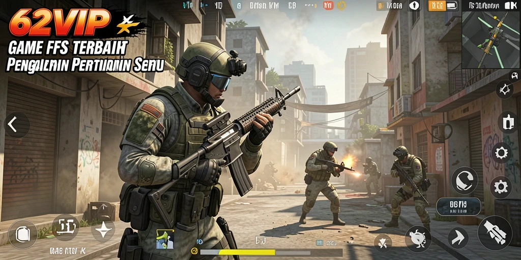 Screenshot utama dari gameplay seru 62VIP saat pertempuran FPS.