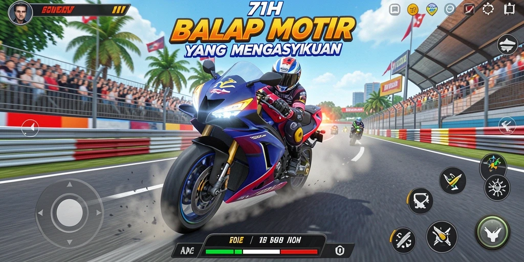 Screenshot 71H menampilkan balapan motor yang seru dan penuh aksi.