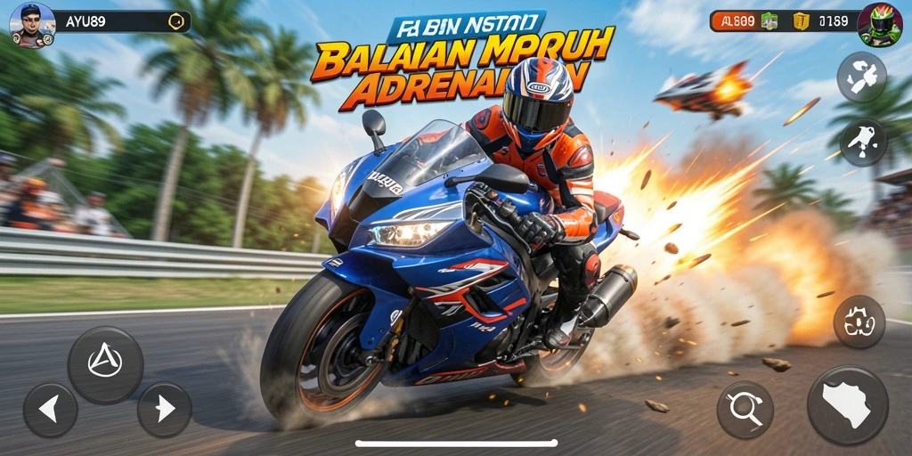 Gameplay balapan motor yang menegangkan dan penuh aksi.