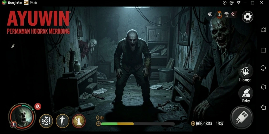 Tampilan gameplay AYUWIN dengan suasana yang mencekam.