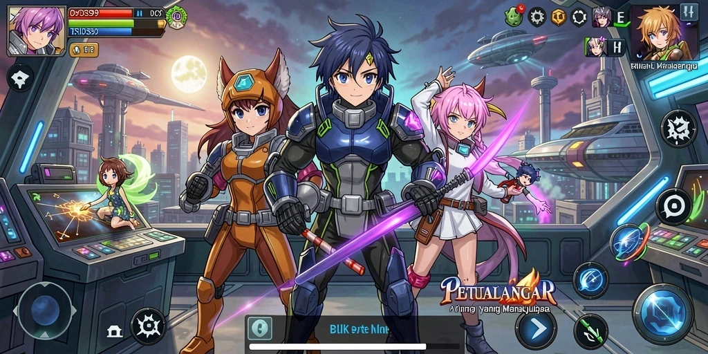 Screenshot gameplay DS99 menampilkan pertarungan karakter anime.