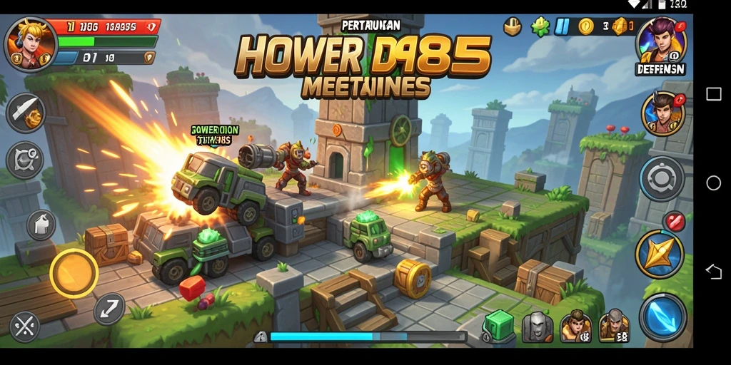 Screenshot utama HOT985 menampilkan serangan strategis dalam Tower Defense.