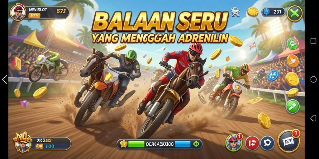 Tampilan gameplay seru dari MINISLOT yang menunjukkan balapan mendebarkan.