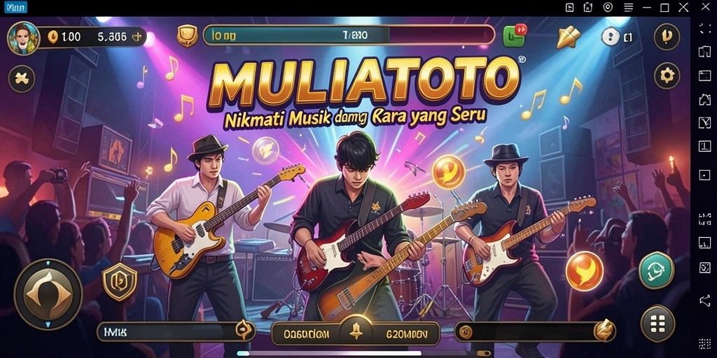 Screenshot gameplay yang menampilkan antarmuka aplikasi musik MULIATOTO.