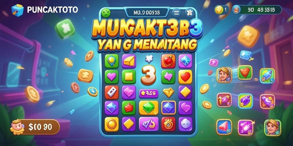 Screenshot permainan PUNCAKTOTO yang menunjukkan gameplay Match-3 yang seru.