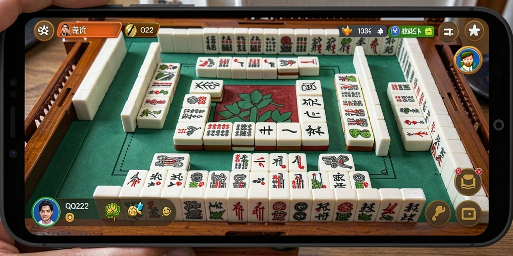 Tampilan gameplay QQ222 yang mendebarkan dalam permainan Mahjong.