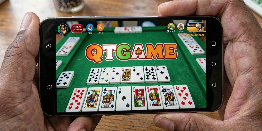 Tampilan screenshot QTGAME yang menunjukkan keseruan bermain Domino.