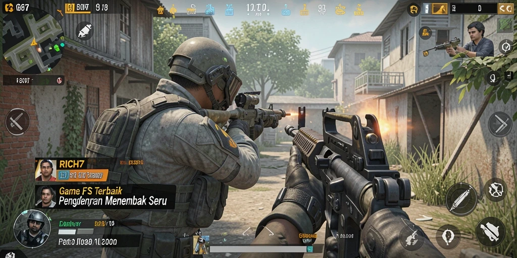 Screenshot gameplay RICH7 menampilkan pertempuran yang mendebarkan.